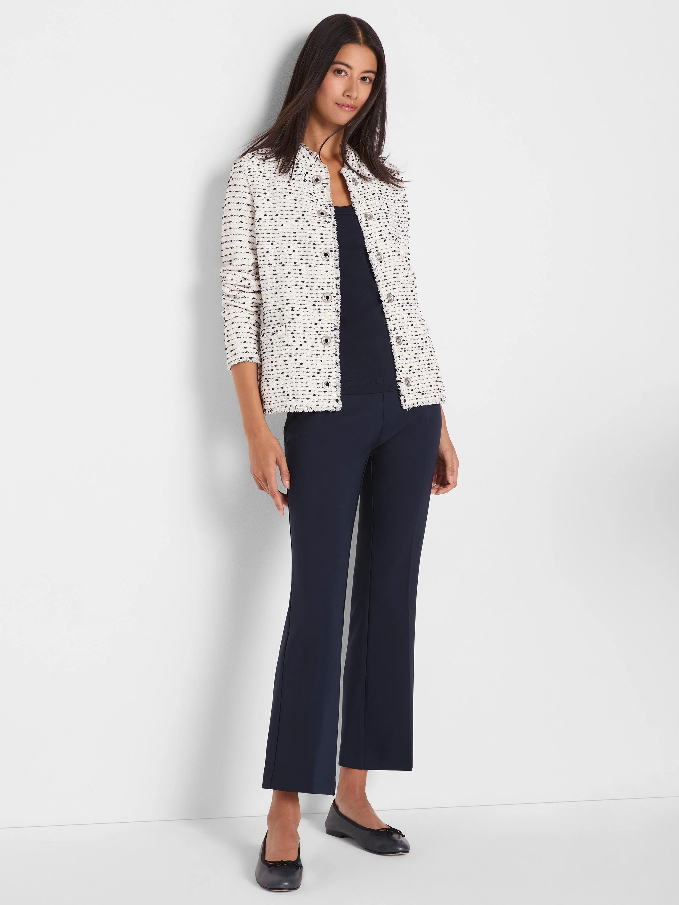 Nep Weave Military Fringe Mix Knit Jacket