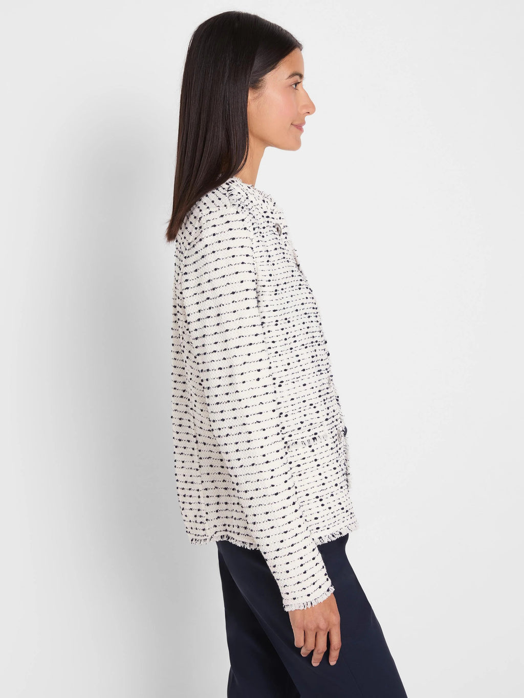 Nep Weave Military Fringe Mix Knit Jacket