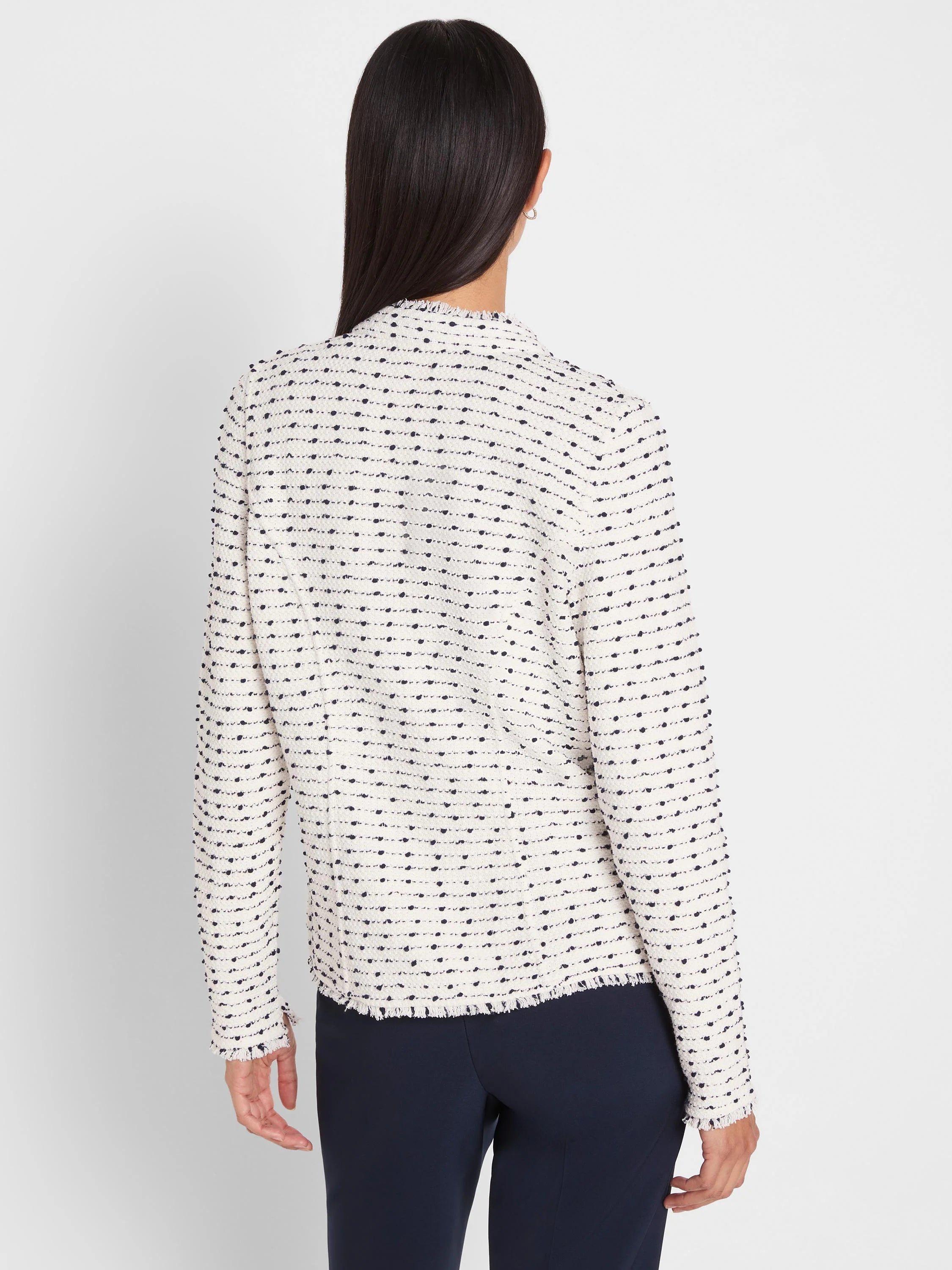 Nep Weave Military Fringe Mix Knit Jacket