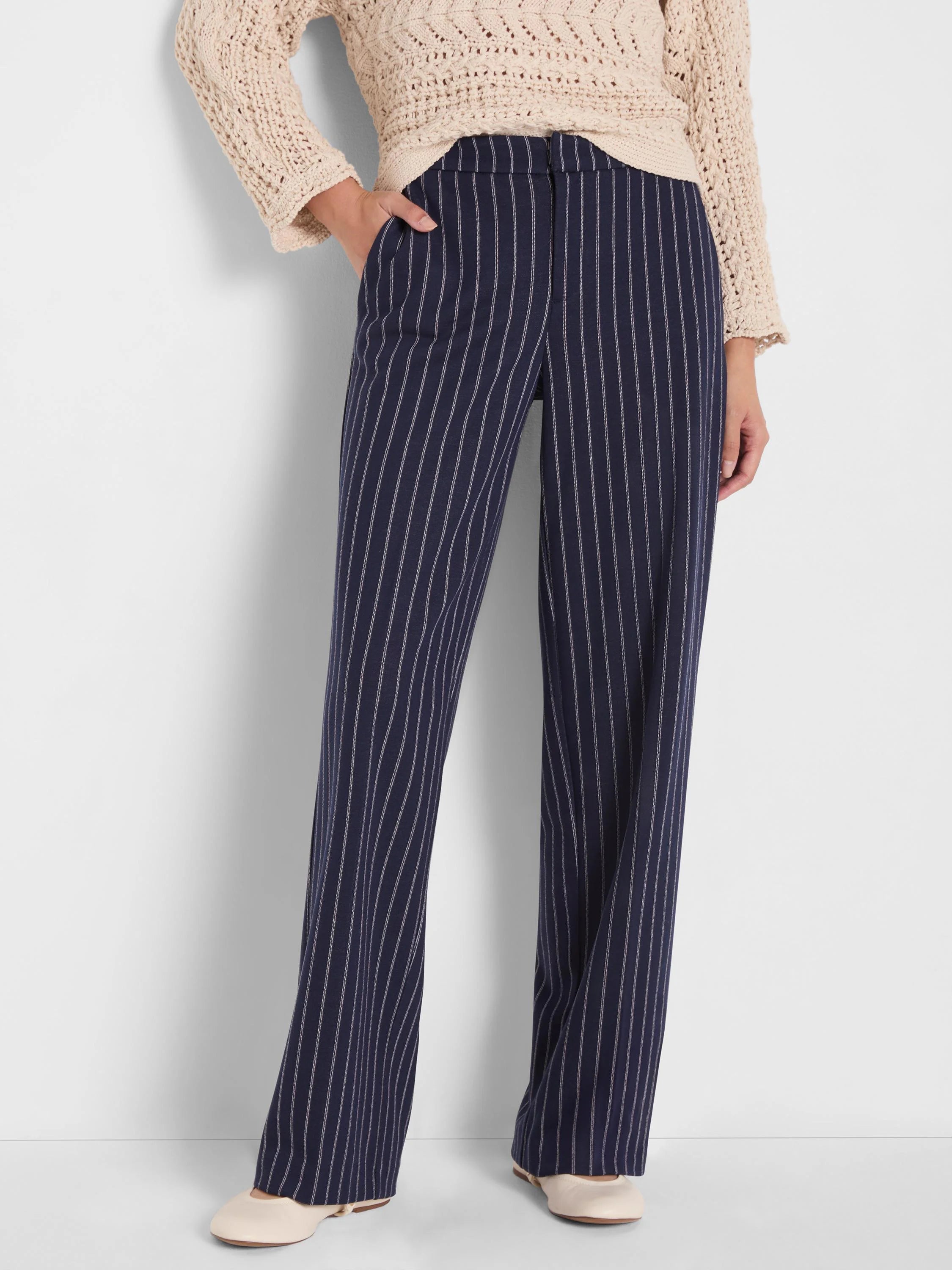 Pinstripe Knit Lenox Wide Leg Pant