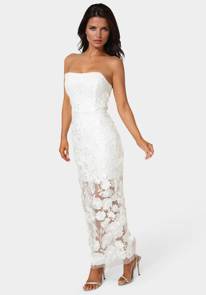 3D Floral Strapless Gown