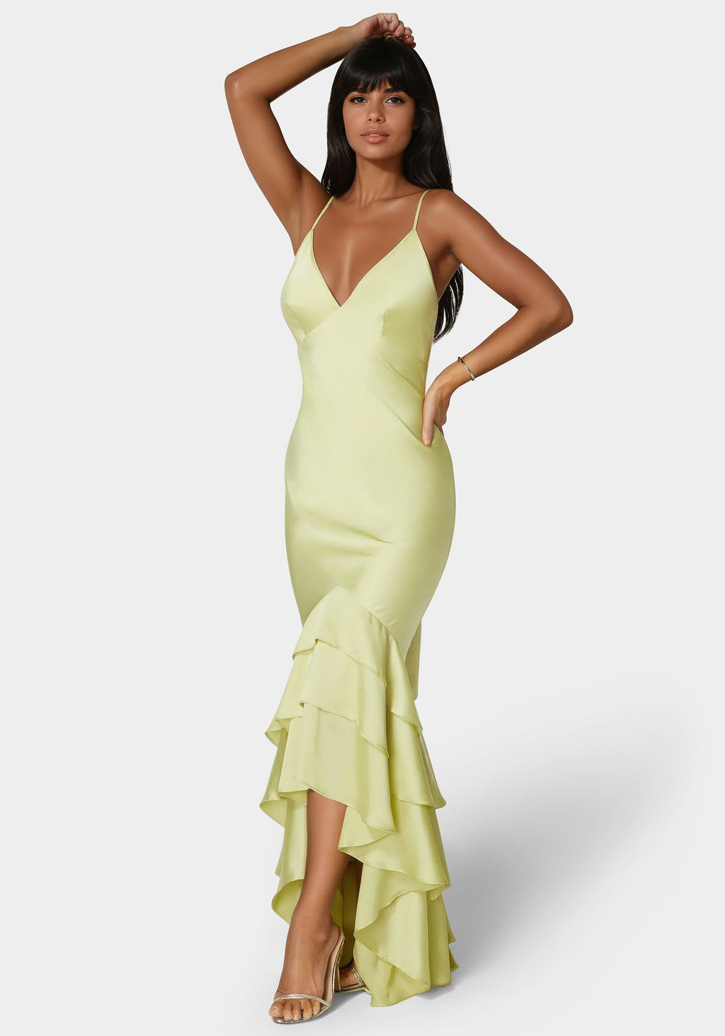 Tiered Satin High Low Gown
