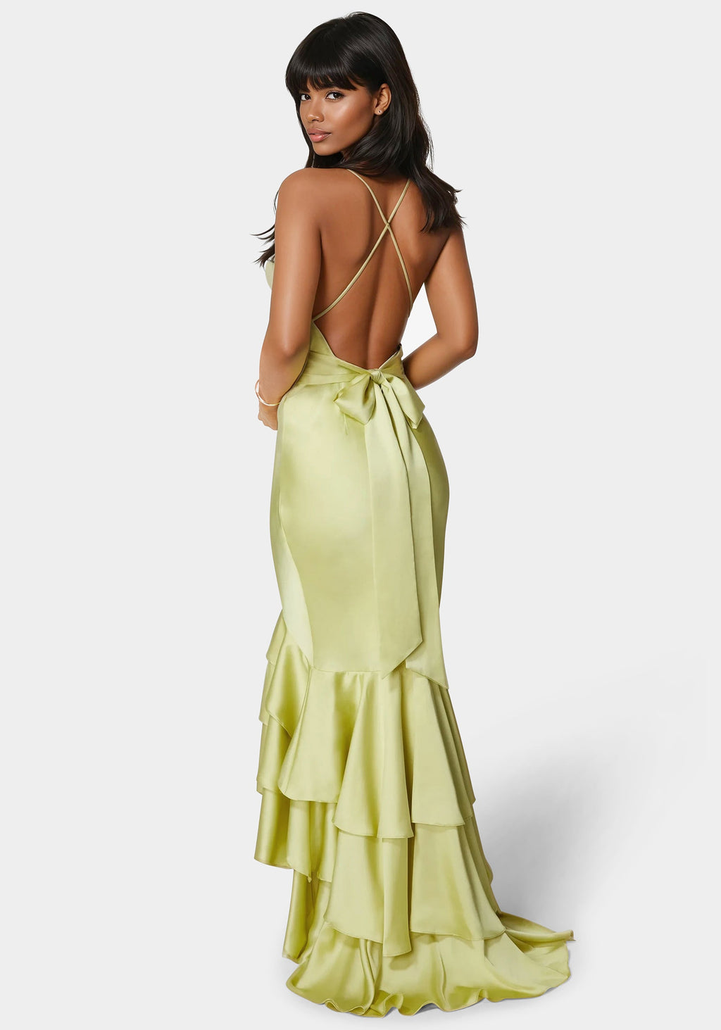 Tiered Satin High Low Gown
