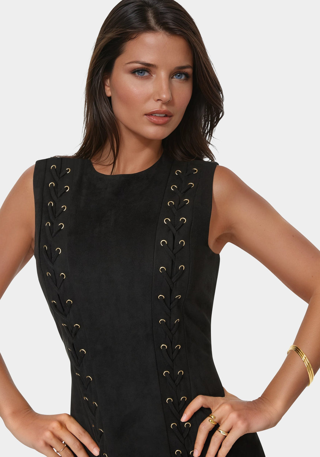 Faux Suede Lace Up Mini Dress