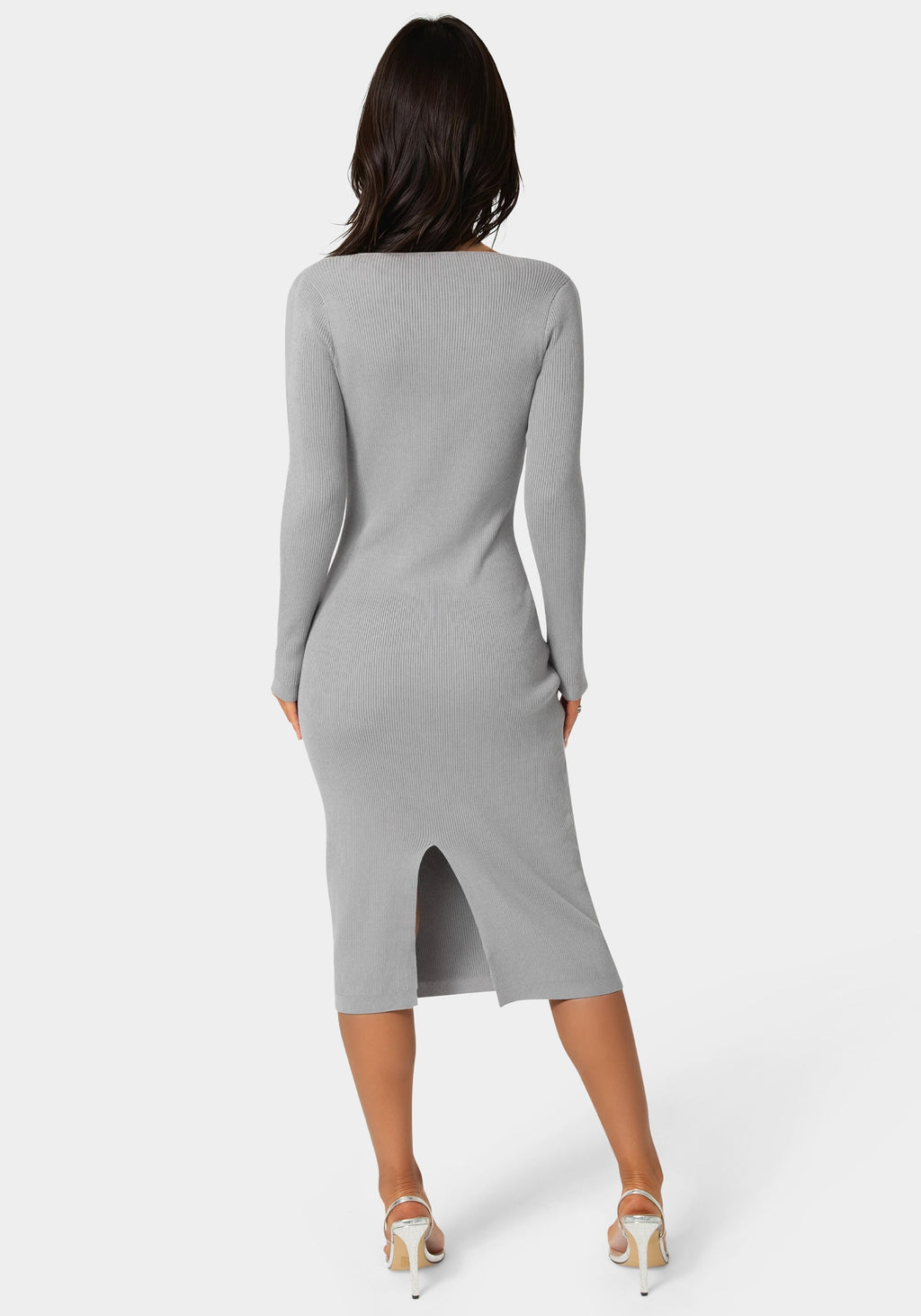 Long Sleeve V-Neck Midi Sweater Dress