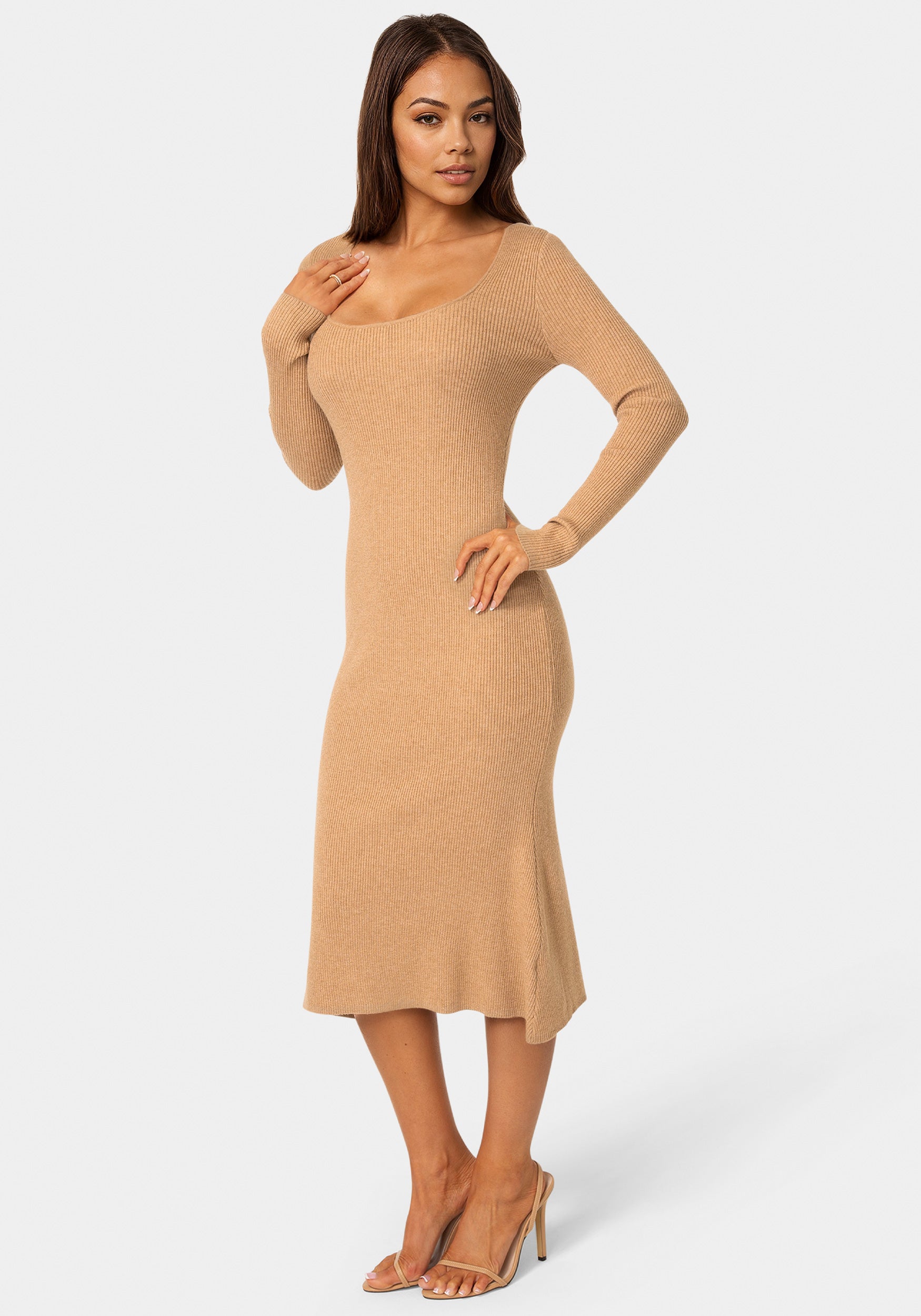 Long Sleeve Scoop Neck Sweater Midi Dress