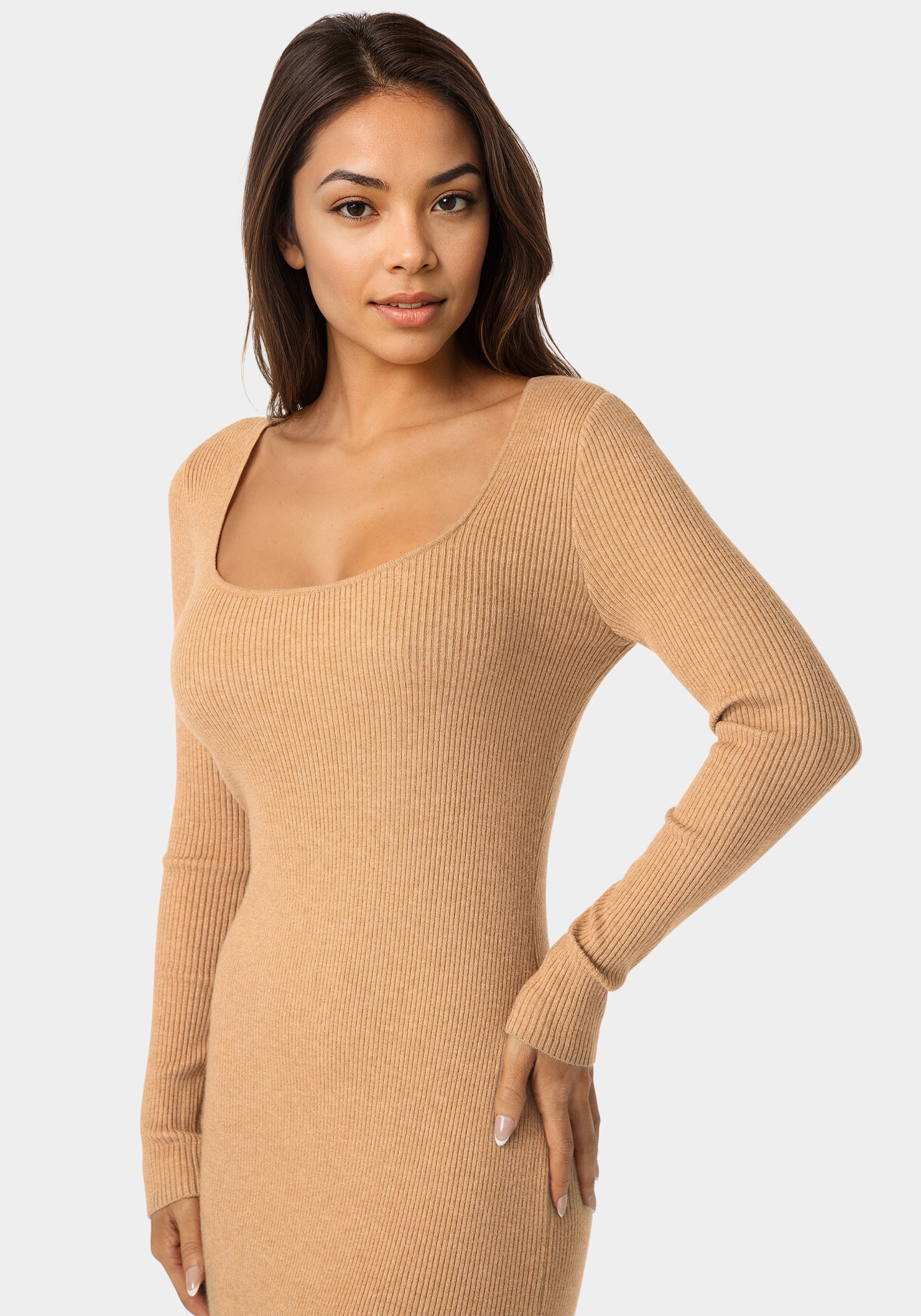Long Sleeve Scoop Neck Sweater Midi Dress